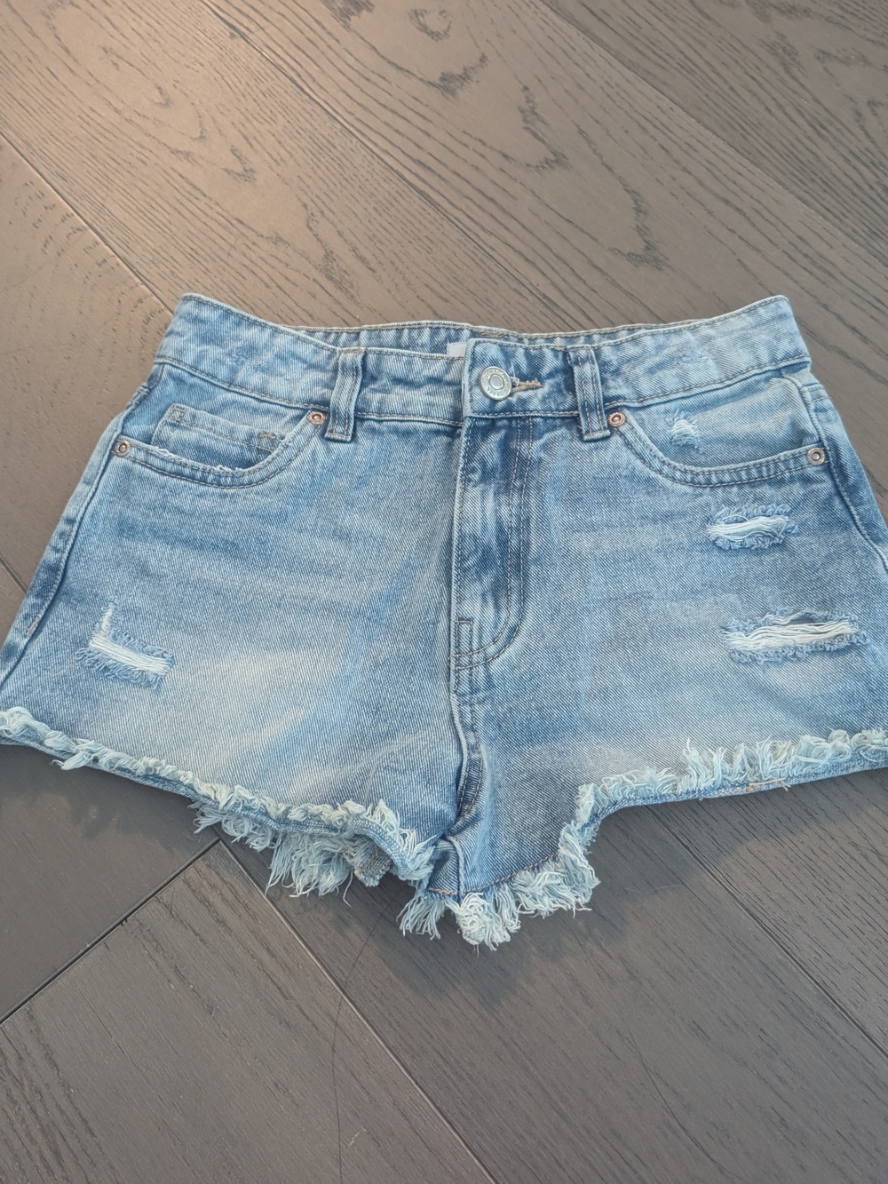Girls Blue Distressed Denim Beach Shorts